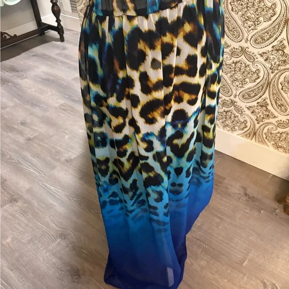 Leopard Print Blue Ombre Maxi Skirt - Picture 3 of 3
